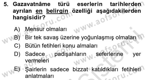XVIII. Yüzyıl Türk Edebiyatı Dersi 2024 - 2025 Yılı Yaz Okulu Sınav Soruları 5. Soru