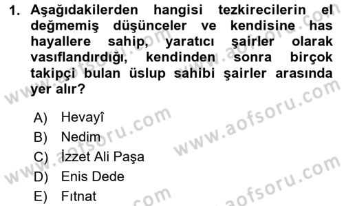 XVIII. Yüzyıl Türk Edebiyatı Dersi 2025 - 2026 Yılı (Vize) Ara Sınav Soruları 1. Soru