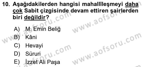 XVIII. Yüzyıl Türk Edebiyatı Dersi 2025 - 2026 Yılı (Vize) Ara Sınav Soruları 10. Soru