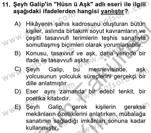 XVIII. Yüzyıl Türk Edebiyatı Dersi 2025 - 2026 Yılı (Vize) Ara Sınav Soruları 11. Soru