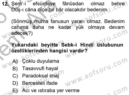XVIII. Yüzyıl Türk Edebiyatı Dersi 2025 - 2026 Yılı (Vize) Ara Sınav Soruları 12. Soru