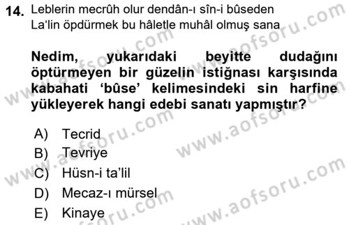 XVIII. Yüzyıl Türk Edebiyatı Dersi 2025 - 2026 Yılı (Vize) Ara Sınav Soruları 14. Soru