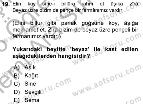 XVIII. Yüzyıl Türk Edebiyatı Dersi 2025 - 2026 Yılı (Vize) Ara Sınav Soruları 19. Soru