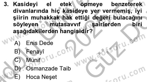XVIII. Yüzyıl Türk Edebiyatı Dersi 2025 - 2026 Yılı (Vize) Ara Sınav Soruları 3. Soru
