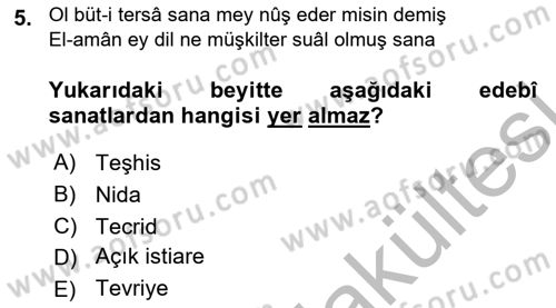 XVIII. Yüzyıl Türk Edebiyatı Dersi 2025 - 2026 Yılı (Vize) Ara Sınav Soruları 5. Soru