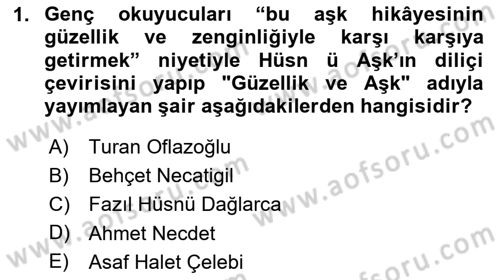 XVIII. Yüzyıl Türk Edebiyatı Dersi 2025 - 2026 Yılı (Final) Dönem Sonu Sınav Soruları 1. Soru