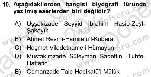 XVIII. Yüzyıl Türk Edebiyatı Dersi 2025 - 2026 Yılı (Final) Dönem Sonu Sınav Soruları 10. Soru