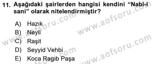XVIII. Yüzyıl Türk Edebiyatı Dersi 2025 - 2026 Yılı (Final) Dönem Sonu Sınav Soruları 11. Soru
