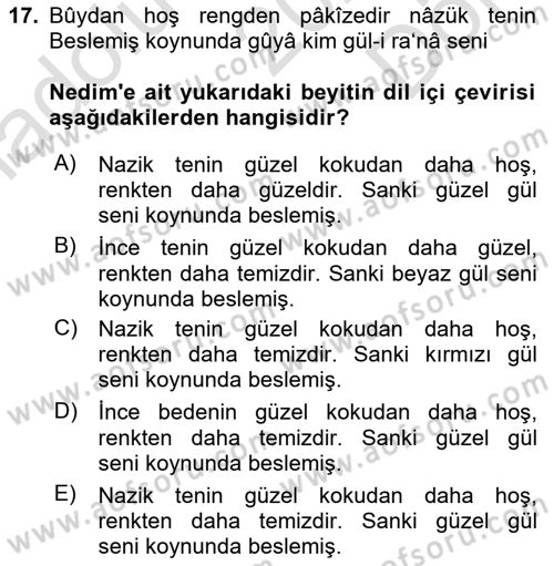 XVIII. Yüzyıl Türk Edebiyatı Dersi 2025 - 2026 Yılı (Final) Dönem Sonu Sınav Soruları 17. Soru