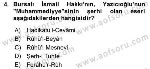 XVIII. Yüzyıl Türk Edebiyatı Dersi 2025 - 2026 Yılı (Final) Dönem Sonu Sınav Soruları 4. Soru