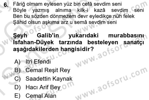 XVIII. Yüzyıl Türk Edebiyatı Dersi 2025 - 2026 Yılı (Final) Dönem Sonu Sınav Soruları 6. Soru
