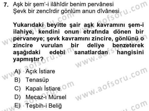 XVIII. Yüzyıl Türk Edebiyatı Dersi 2025 - 2026 Yılı (Final) Dönem Sonu Sınav Soruları 7. Soru