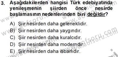 XIX. Yüzyıl Türk Edebiyatı Dersi 2013 - 2014 Yılı Tek Ders Sınav Soruları 3. Soru