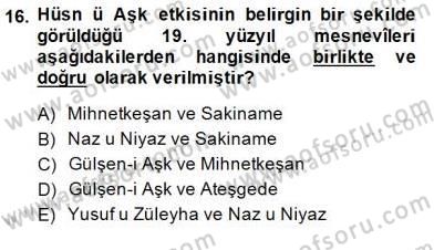 XIX. Yüzyıl Türk Edebiyatı Dersi 2014 - 2015 Yılı (Final) Dönem Sonu Sınavı 16. Soru