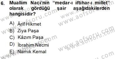 XIX. Yüzyıl Türk Edebiyatı Dersi 2014 - 2015 Yılı (Final) Dönem Sonu Sınavı 6. Soru