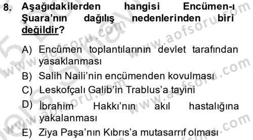 XIX. Yüzyıl Türk Edebiyatı Dersi 2014 - 2015 Yılı Tek Ders Sınavı 8. Soru