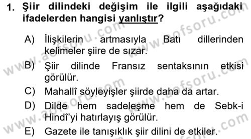 XIX. Yüzyıl Türk Edebiyatı Dersi 2015 - 2016 Yılı Tek Ders Sınav Soruları 1. Soru