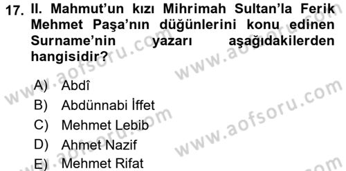 XIX. Yüzyıl Türk Edebiyatı Dersi 2015 - 2016 Yılı Tek Ders Sınavı 17. Soru