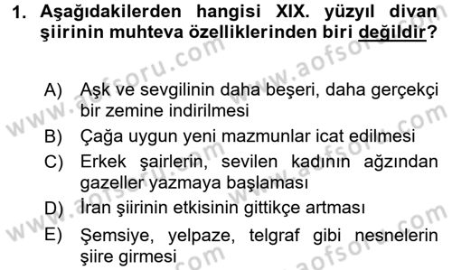 XIX. Yüzyıl Türk Edebiyatı Dersi 2016 - 2017 Yılı (Vize) Ara Sınav Soruları 1. Soru
