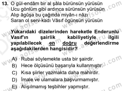 XIX. Yüzyıl Türk Edebiyatı Dersi 2017 - 2018 Yılı 3 Ders Sınav Soruları 13. Soru