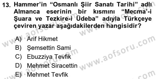 XIX. Yüzyıl Türk Edebiyatı Dersi 2018 - 2019 Yılı 3 Ders Sınav Soruları 13. Soru