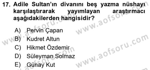 XIX. Yüzyıl Türk Edebiyatı Dersi 2018 - 2019 Yılı 3 Ders Sınav Soruları 17. Soru