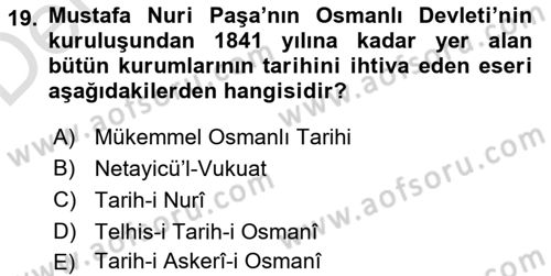 XIX. Yüzyıl Türk Edebiyatı Dersi 2018 - 2019 Yılı 3 Ders Sınav Soruları 19. Soru