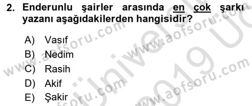 XIX. Yüzyıl Türk Edebiyatı Dersi 2018 - 2019 Yılı 3 Ders Sınav Soruları 2. Soru