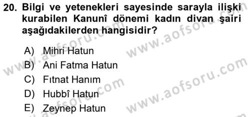 XIX. Yüzyıl Türk Edebiyatı Dersi 2018 - 2019 Yılı 3 Ders Sınav Soruları 20. Soru