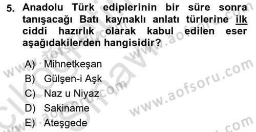 XIX. Yüzyıl Türk Edebiyatı Dersi 2018 - 2019 Yılı 3 Ders Sınav Soruları 5. Soru
