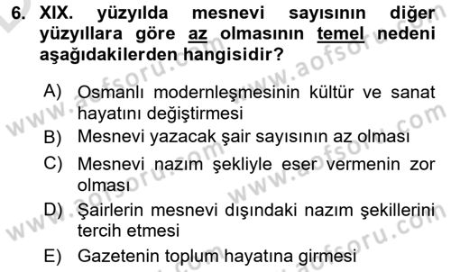 XIX. Yüzyıl Türk Edebiyatı Dersi 2018 - 2019 Yılı 3 Ders Sınav Soruları 6. Soru