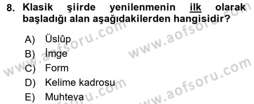 XIX. Yüzyıl Türk Edebiyatı Dersi 2018 - 2019 Yılı 3 Ders Sınav Soruları 8. Soru