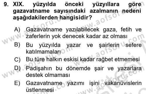 XIX. Yüzyıl Türk Edebiyatı Dersi 2018 - 2019 Yılı 3 Ders Sınav Soruları 9. Soru