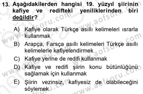 XIX. Yüzyıl Türk Edebiyatı Dersi 2018 - 2019 Yılı (Vize) Ara Sınav Soruları 13. Soru