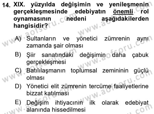 XIX. Yüzyıl Türk Edebiyatı Dersi 2018 - 2019 Yılı (Vize) Ara Sınav Soruları 14. Soru