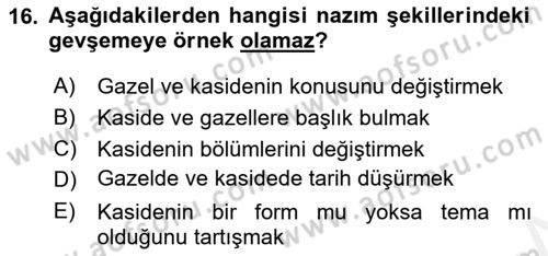 XIX. Yüzyıl Türk Edebiyatı Dersi 2018 - 2019 Yılı (Vize) Ara Sınav Soruları 16. Soru