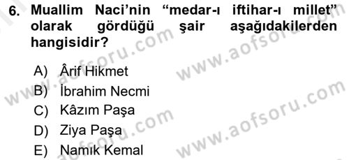 XIX. Yüzyıl Türk Edebiyatı Dersi 2018 - 2019 Yılı (Vize) Ara Sınav Soruları 6. Soru