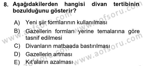 XIX. Yüzyıl Türk Edebiyatı Dersi 2018 - 2019 Yılı (Vize) Ara Sınav Soruları 8. Soru