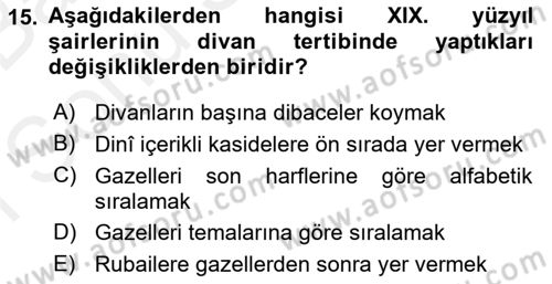 XIX. Yüzyıl Türk Edebiyatı Dersi 2018 - 2019 Yılı (Final) Dönem Sonu Sınav Soruları 15. Soru