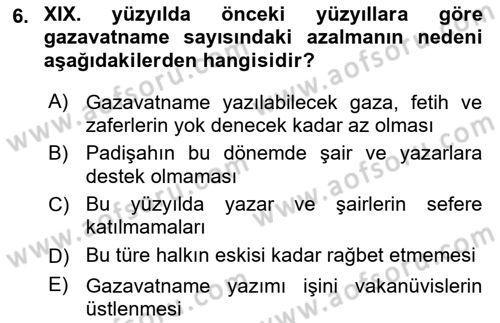 XIX. Yüzyıl Türk Edebiyatı Dersi 2018 - 2019 Yılı (Final) Dönem Sonu Sınav Soruları 6. Soru