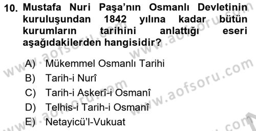 XIX. Yüzyıl Türk Edebiyatı Dersi 2018 - 2019 Yılı Yaz Okulu Sınav Soruları 10. Soru