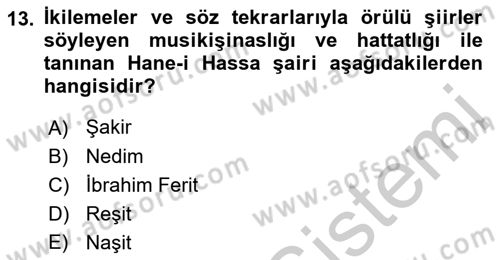 XIX. Yüzyıl Türk Edebiyatı Dersi 2018 - 2019 Yılı Yaz Okulu Sınav Soruları 13. Soru