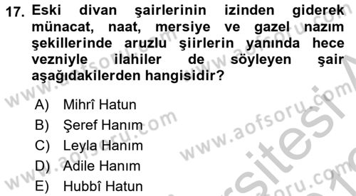 XIX. Yüzyıl Türk Edebiyatı Dersi 2018 - 2019 Yılı Yaz Okulu Sınav Soruları 17. Soru