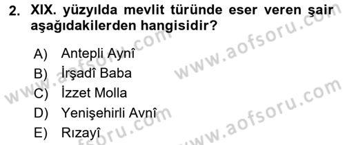 XIX. Yüzyıl Türk Edebiyatı Dersi 2018 - 2019 Yılı Yaz Okulu Sınav Soruları 2. Soru
