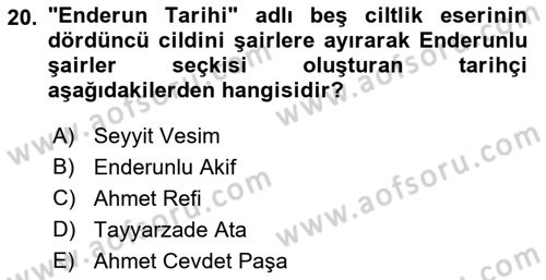 XIX. Yüzyıl Türk Edebiyatı Dersi 2018 - 2019 Yılı Yaz Okulu Sınav Soruları 20. Soru