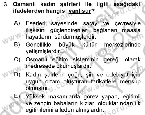 XIX. Yüzyıl Türk Edebiyatı Dersi 2018 - 2019 Yılı Yaz Okulu Sınav Soruları 3. Soru