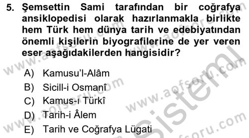 XIX. Yüzyıl Türk Edebiyatı Dersi 2018 - 2019 Yılı Yaz Okulu Sınav Soruları 5. Soru