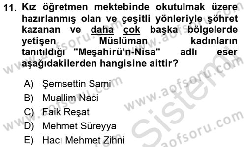 XIX. Yüzyıl Türk Edebiyatı Dersi 2021 - 2022 Yılı (Final) Dönem Sonu Sınav Soruları 11. Soru