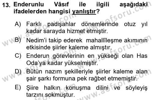 XIX. Yüzyıl Türk Edebiyatı Dersi 2021 - 2022 Yılı (Final) Dönem Sonu Sınav Soruları 13. Soru