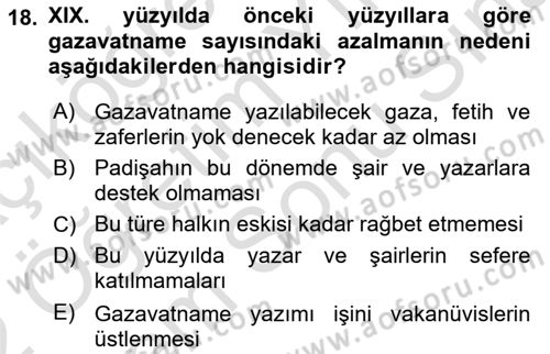XIX. Yüzyıl Türk Edebiyatı Dersi 2021 - 2022 Yılı (Final) Dönem Sonu Sınav Soruları 18. Soru